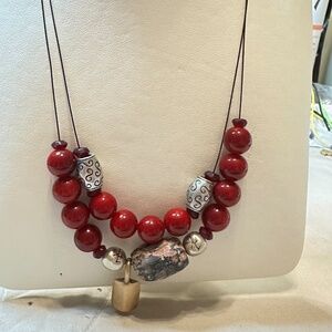 2/$20 Chico‘s Beaded Zenergy Ginda w/Leopard Skin Jasper Red Beads NWT
